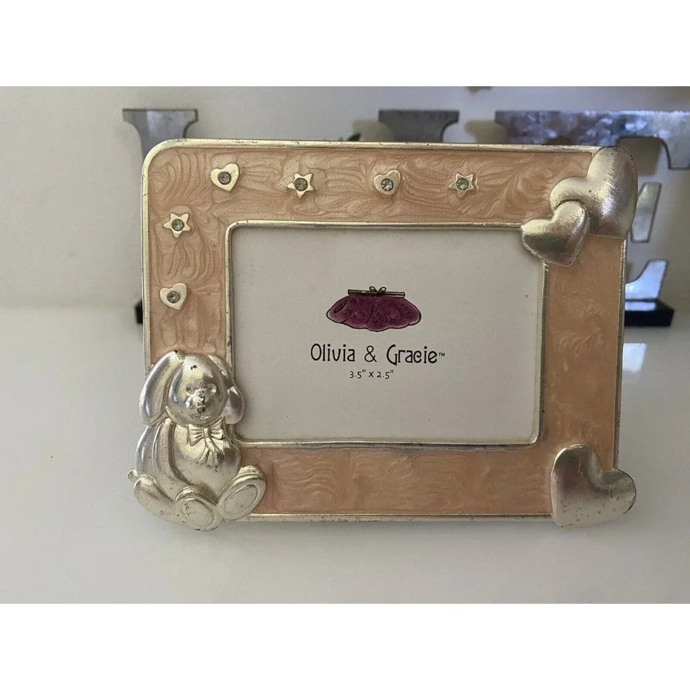 Enamel Crystal Jeweled Picture Frame Bunny and Hearts 2.5‎ X 3.5 Olivia & Gracie